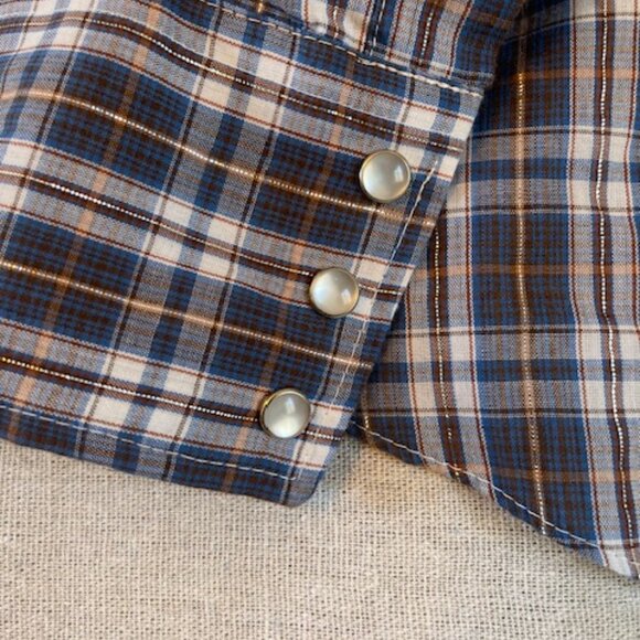 Vintage Pearl Snap Men's XL Navy Silver Plaid Western Youngbloods Long Sleeve - Picture 5 of 5